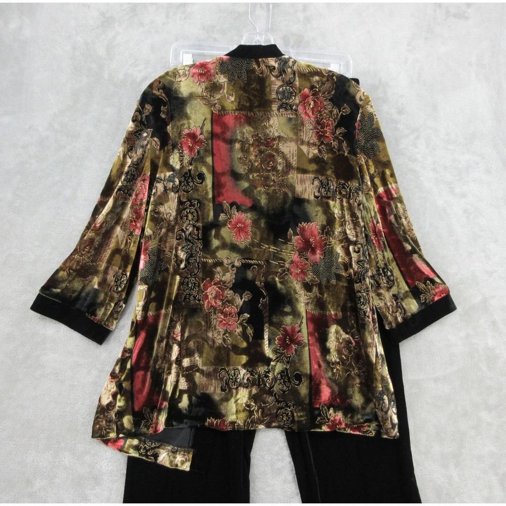 R&M Richards Pant Set Womens Size 14 Floral Velvet 2pc Evening Party Event Black - Picture 2 of 12